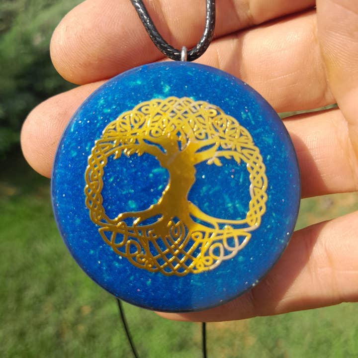 Blue Tree of Life Orgonite Pendant with Shungite for wholesale by Mundo Orgon