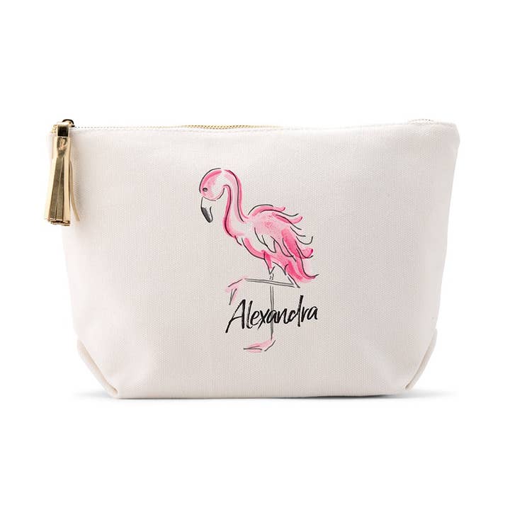 Large Personalized Canvas Makeup Bag - Flamingo for wholesale by Weddingstar Inc.