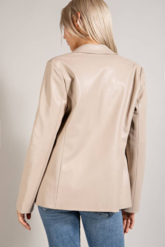 BLK Cj2151 Faux Leather Blazer W/ Padded Shoulder for wholesale on Faire