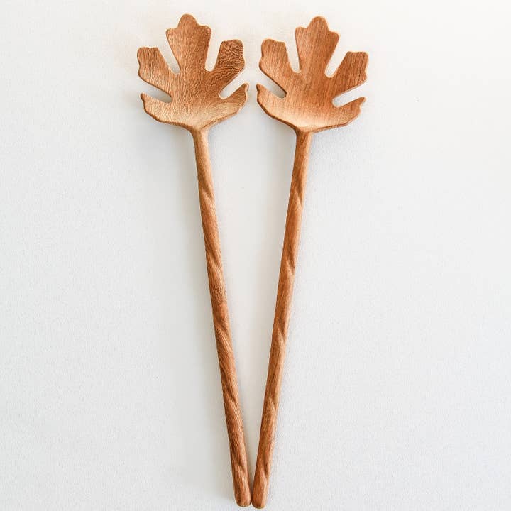 194 Craft House - Wholesale Serving Utensil - Hand Carved Leaf Shaped Wooden Spoon 12" - Serving Spoon3