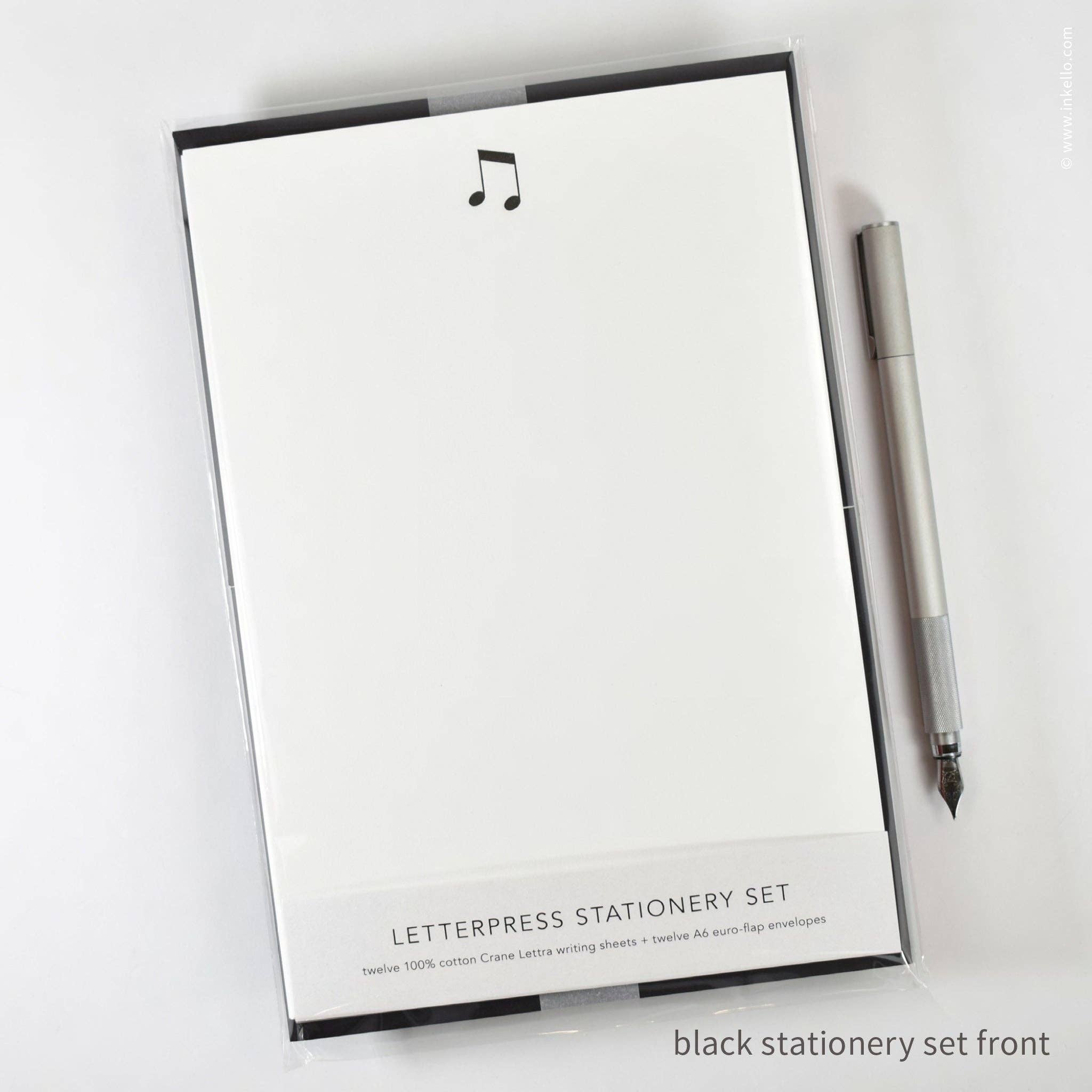 Inkello Letterpress - Wholesale Stationery/Notecard Set - Stationery Set with Music Notes (#472)0