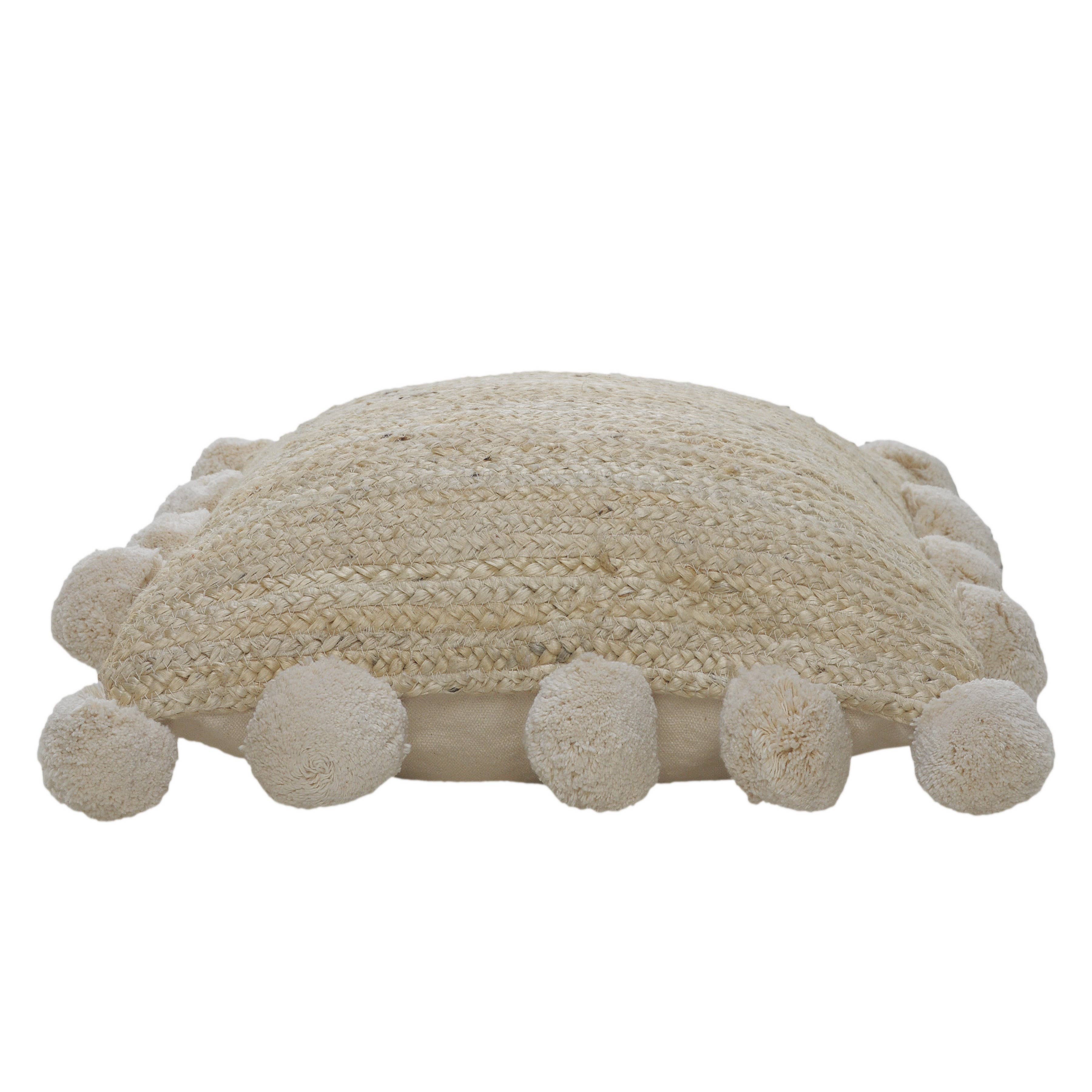 Tan Jute Accent Pillow with Pom-Pom Edging – Square or Round for wholesale on Faire2