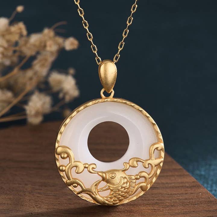 Golden Fish on Jade Necklace for wholesale by Bright MacMing