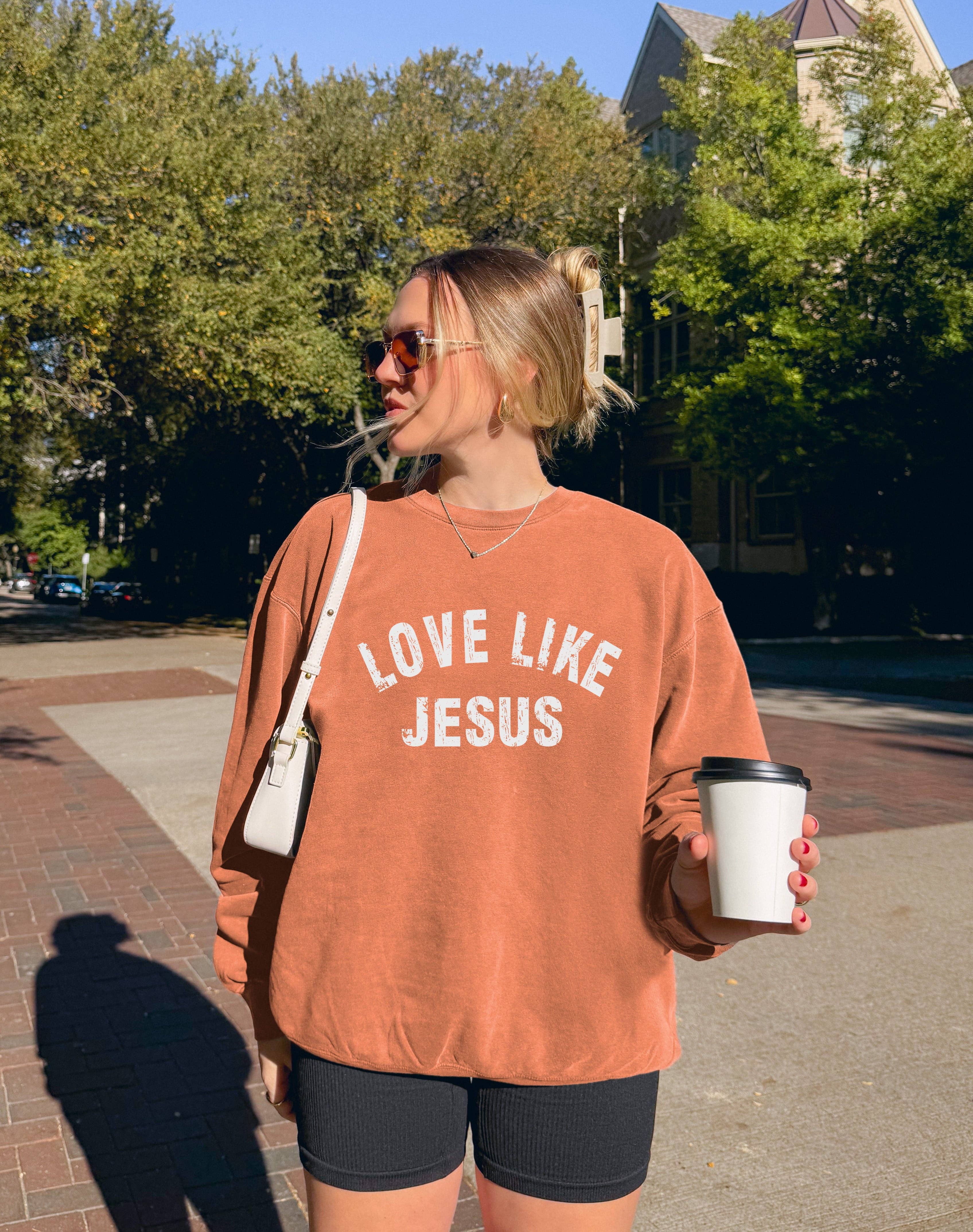 Verita Culture - Wholesale Graphic Sweatshirt - Women's - Love Like Jesus Christian inspirational Garment Dyed Comfort Colors Sweatshirt (2 lines)