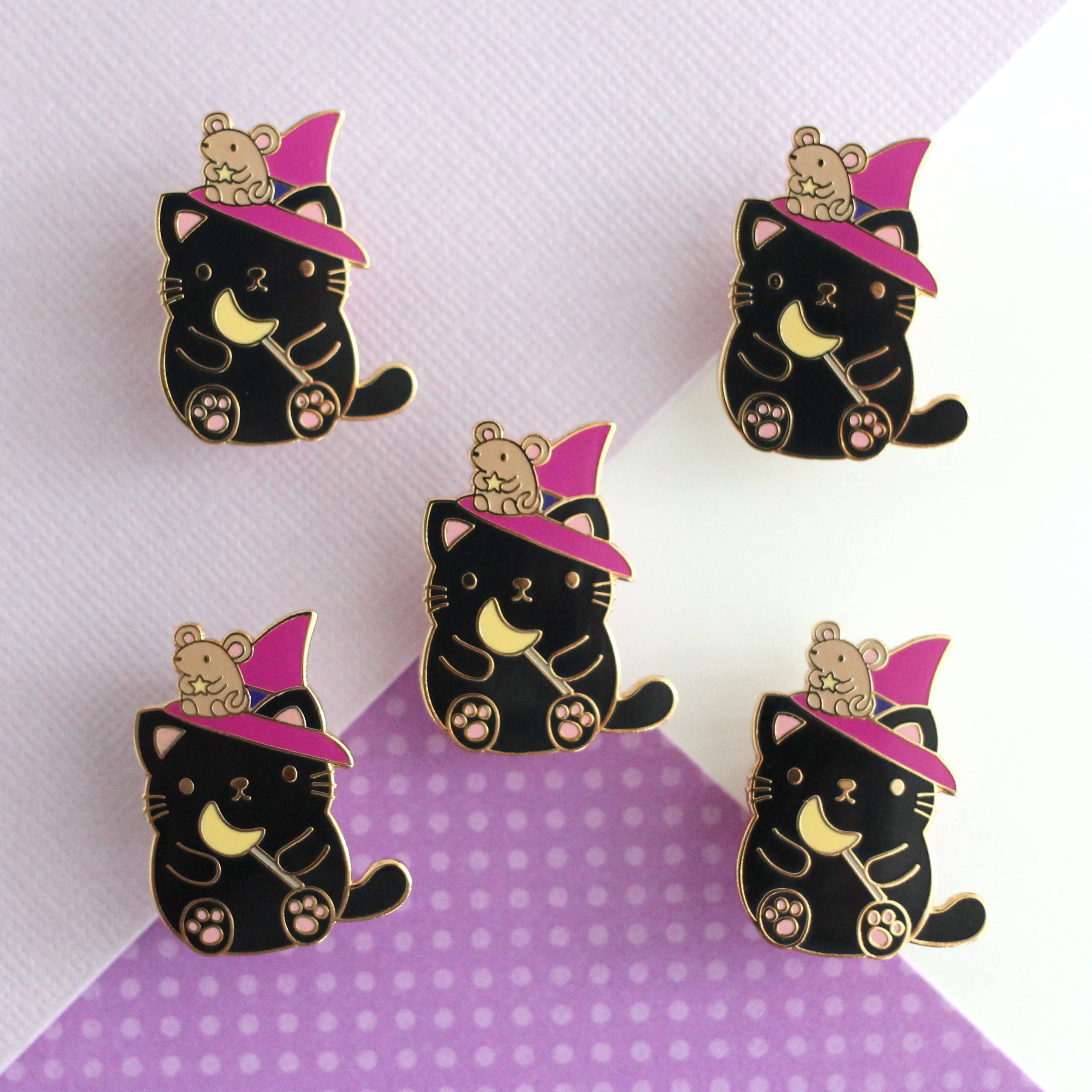 Wild Whimsy Woolies - Wholesale Lapel Pin/Button - Halloween Black Cat Pin. Witch Cat Enamel Pin3