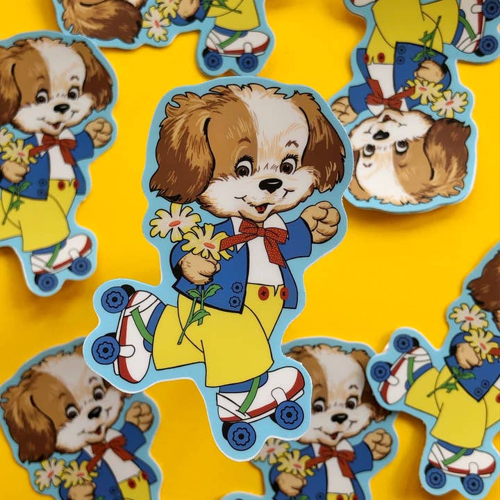 Skating Pup Sticker for wholesale by Cosmic Flower