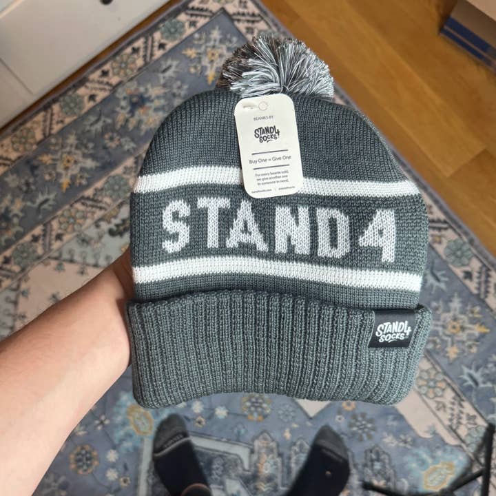 Stand4 Socks - Wholesale Beanie - Unisex - Stand4 Jacquard Grey Beanie with Pompom and Patch1