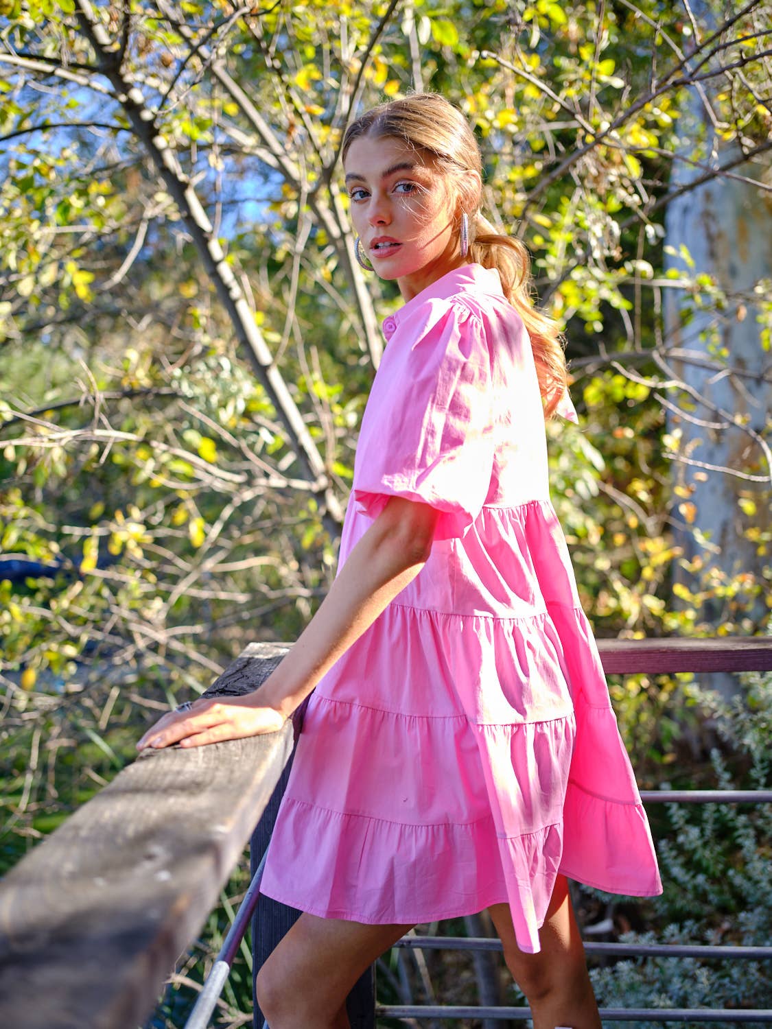 Blue B - Wholesale Dress - Women's - 32476D - Button Up Tiered Puff SLV Shirt Dress3