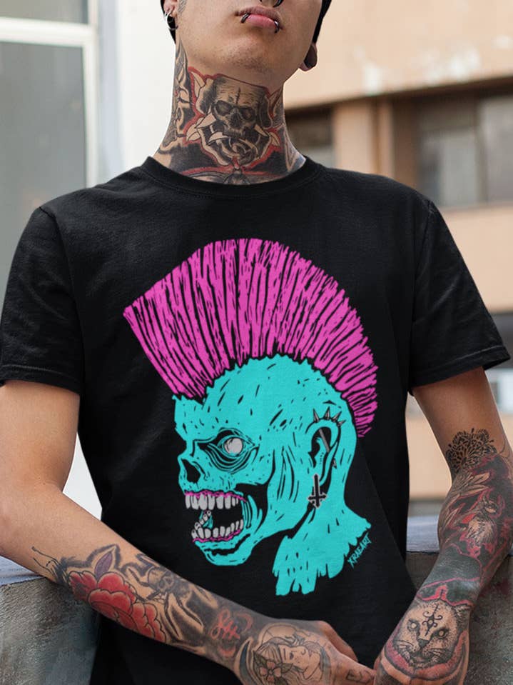 Punk Is Undead Blue Zombie T-shirt for wholesale by XRAEART Clothing Co