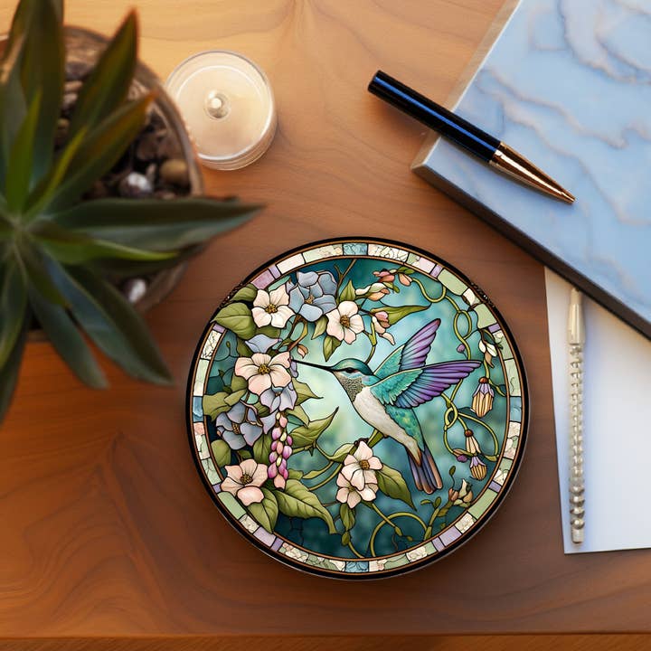 Fernville Creations - Wholesale Coasters - Hummingbird Faux Stained Glass Ceramic Coaster Eco-Friendly