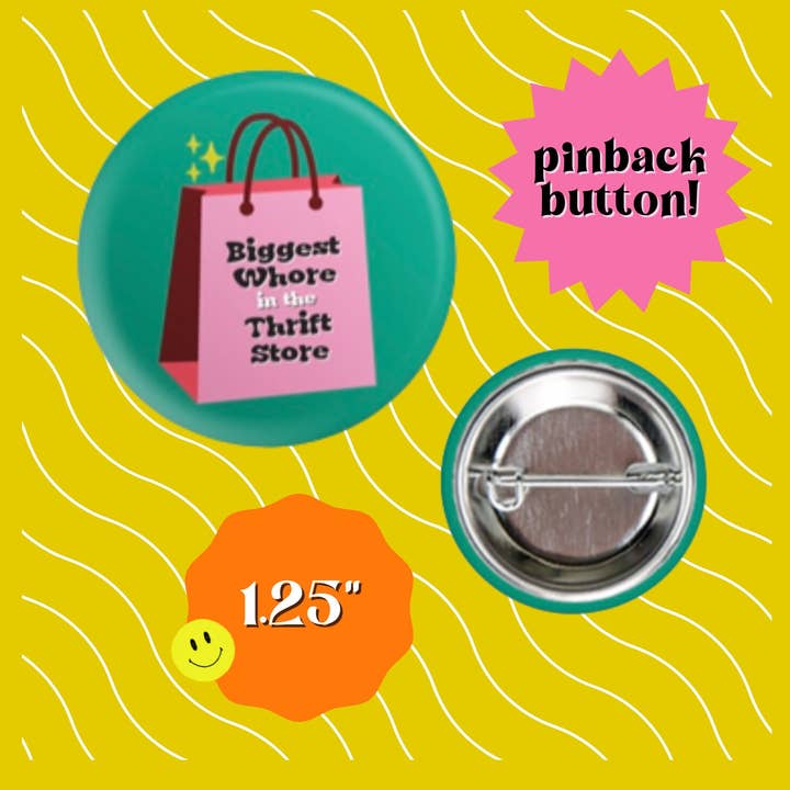 Bouton de friperie | Bouton d'occasion | Antiquités anciennes | Bouton amusant | Friperie | Féminisme féministe | Flair pour la vente par Facing the Sunshine Stationery + Design