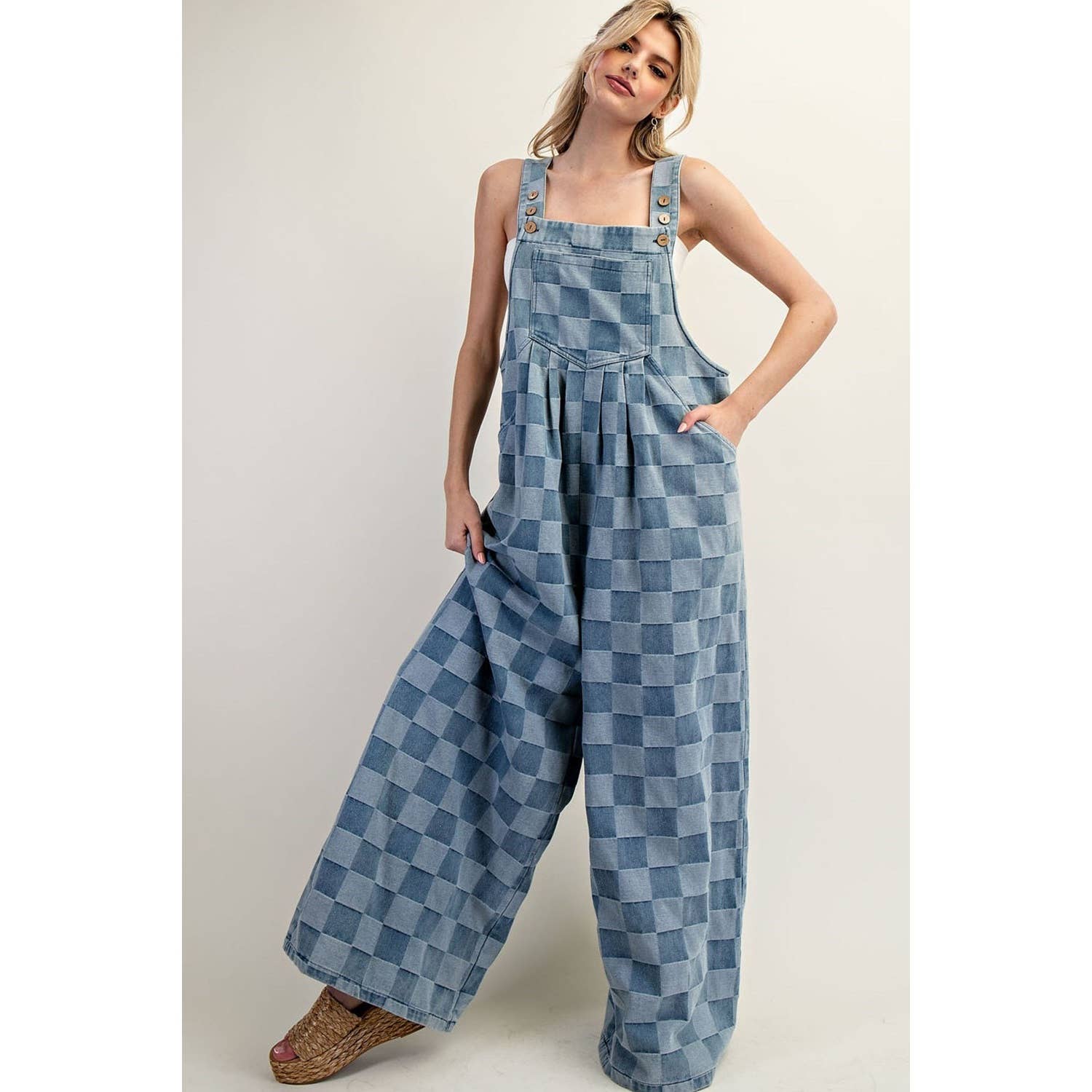 DENIM Mineral Washed Checker Print Overall  for wholesale on Faire0
