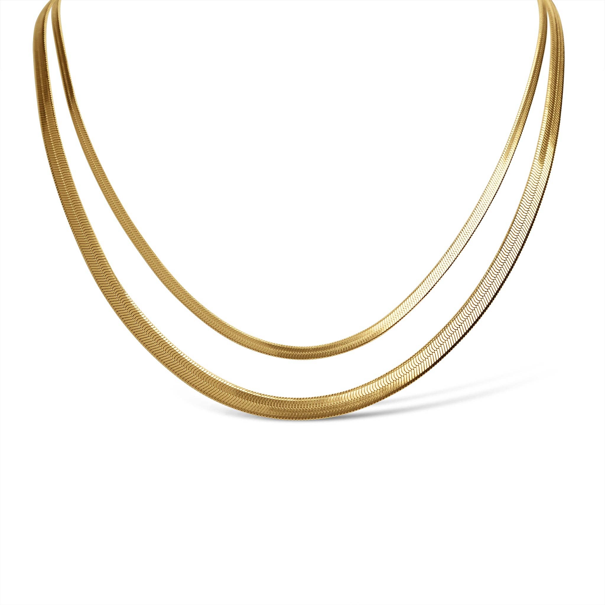 WJW - Wholesale Link & Chain Necklace - 18K Gold Stainless Steel Herringbone Chain Necklace5