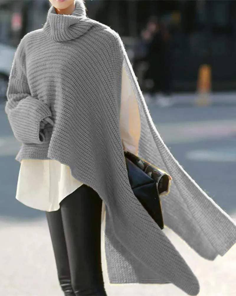 Queen Fashion – wholesale Knitted jumper – Women′s – asymmetrical turtleneck chunky knit sweater