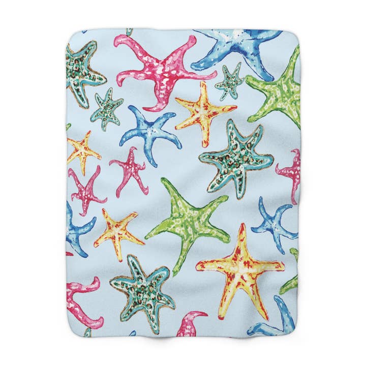 Gemütliche Seestern-Sherpa-Fleece-Decke, Stranddekor-Geschenk, Sommerstimmung-Wurf, Nautisches Wohnakzent. für den Großhandel von Blue Cava