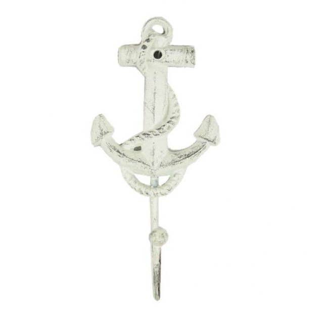 Whitewashed Cast Iron Anchor Hook 7" for wholesale by Hampton Nautical