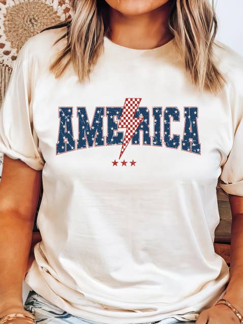 America Lightning Bolt TShirt for wholesale by Julie Jersey Designs