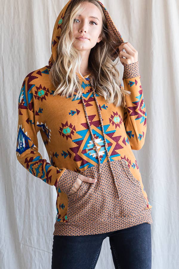 7th Ray – wholesale Hoodie – Women's – Aztec Print Drawstring Women's Hoodie T43377