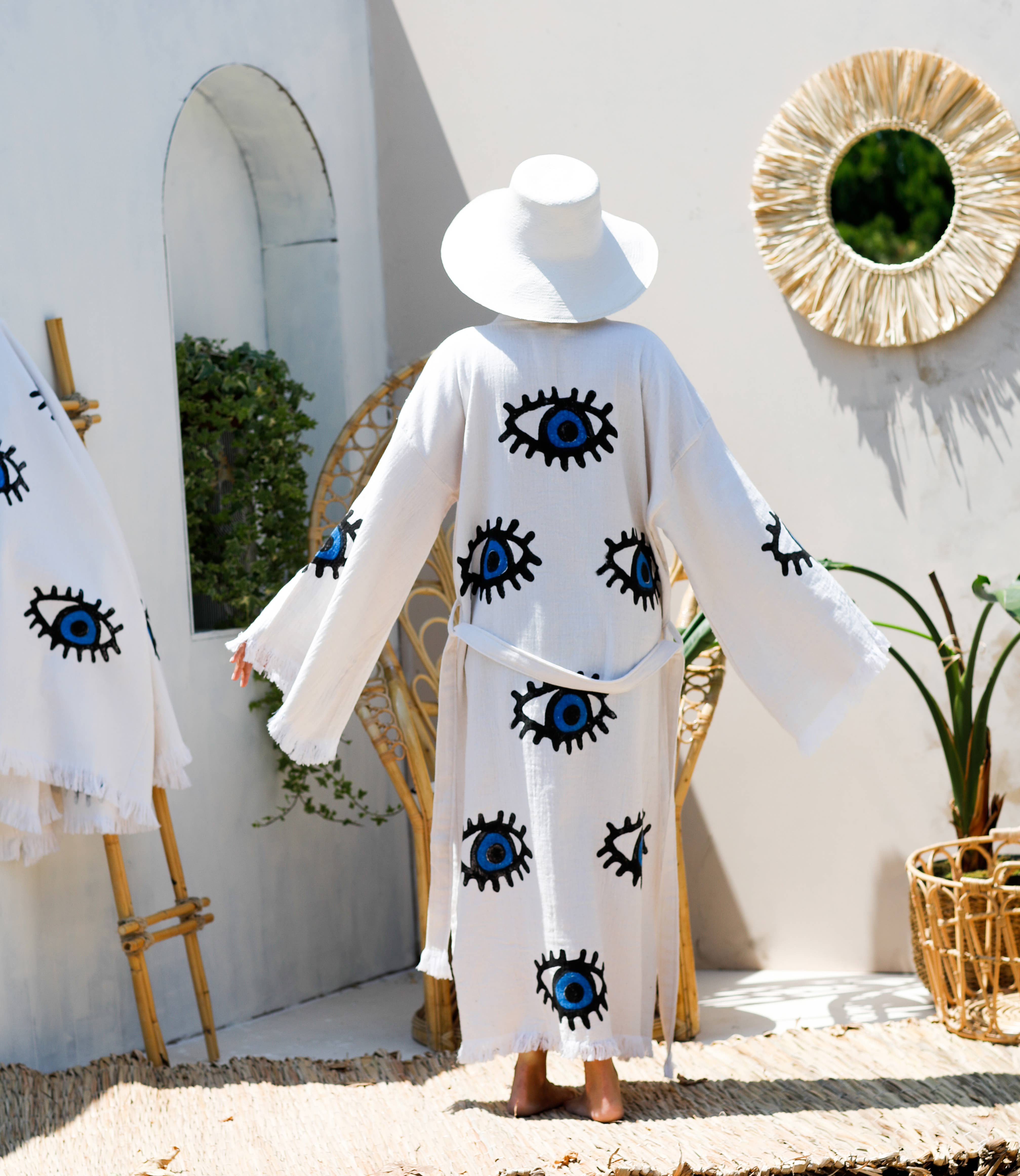 Moa – Großhandel Kaftan – Damen – Blauer Kaftan-Kimono mit bösem Auge6