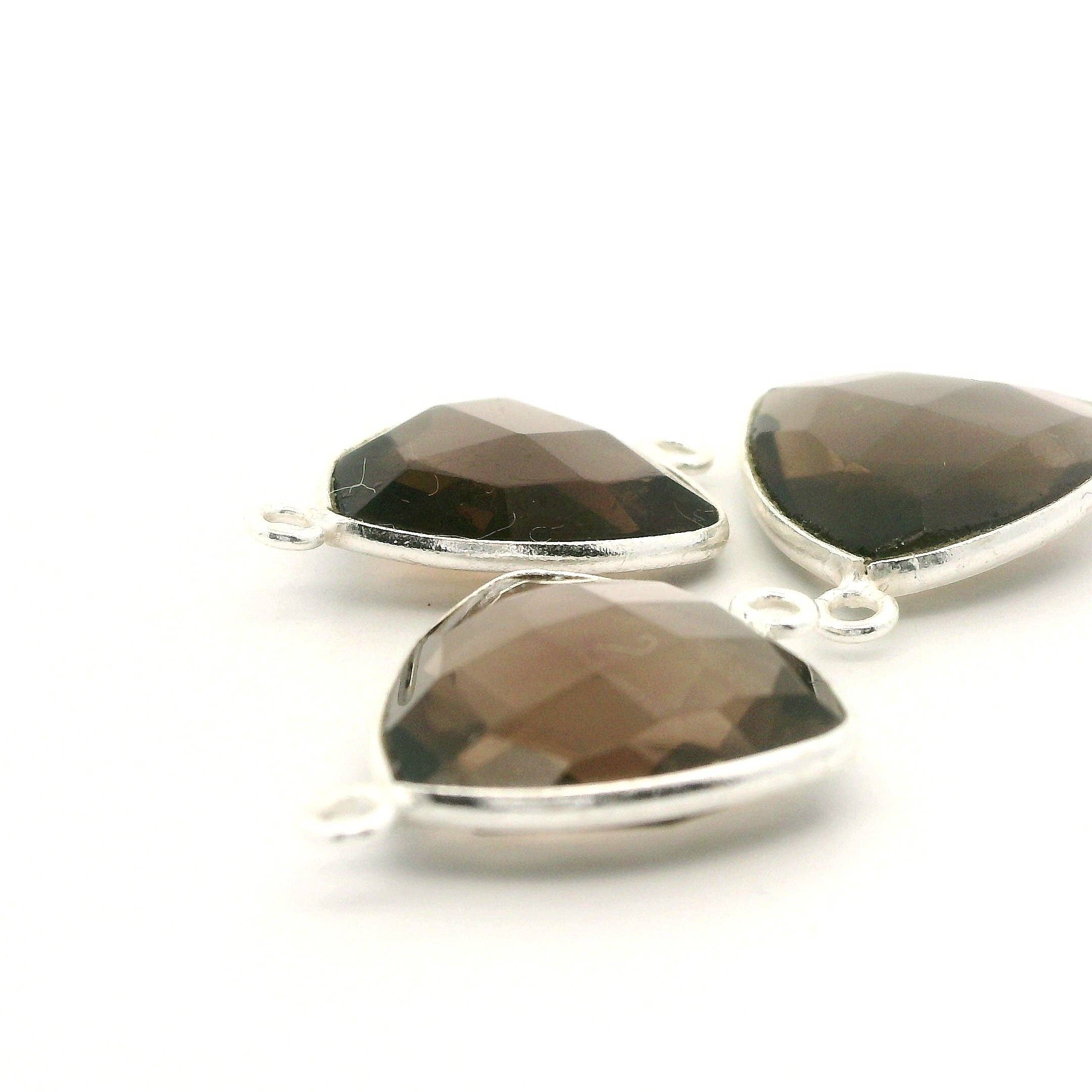 Purity Beads - Wholesale Individual Charm/Pendant - Black Onyx Trillion Connector 15mm | Two Loop Gold Plated Over Sterling Silver and Sterling Silver Bezel Gemstone Connector0