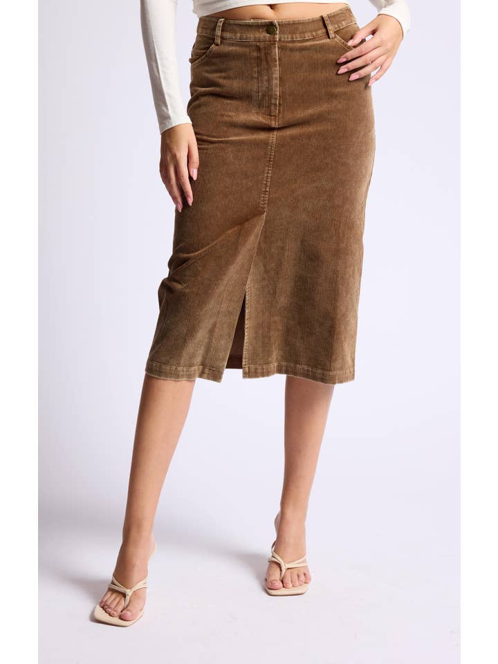 Sage The Label - Wholesale Skirt - Women's - Kahlo Washed Cord Midi Skirt: BROWN12