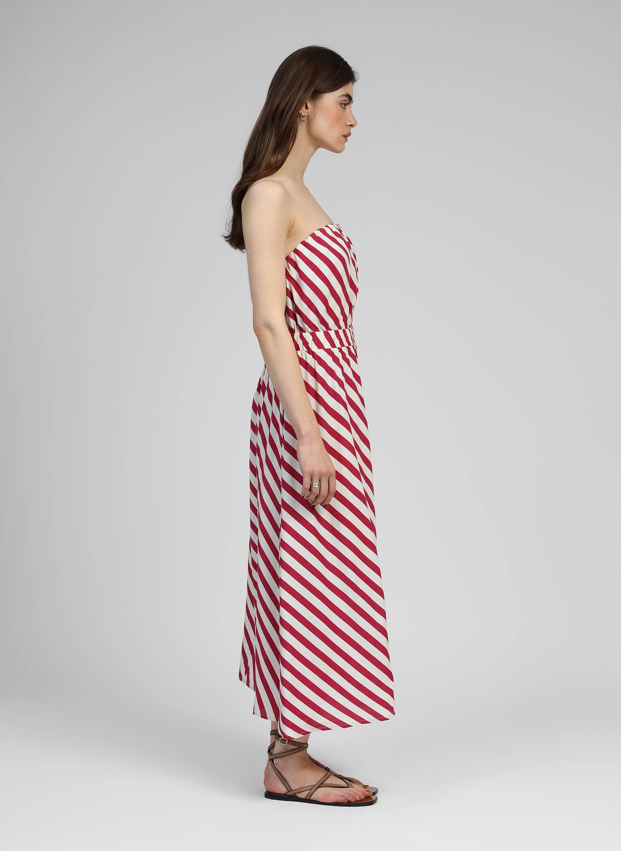 An'ge - Vendita all'ingrosso Vestito - Donna - ABITO LUNGO MIKITRY a righe lampone3