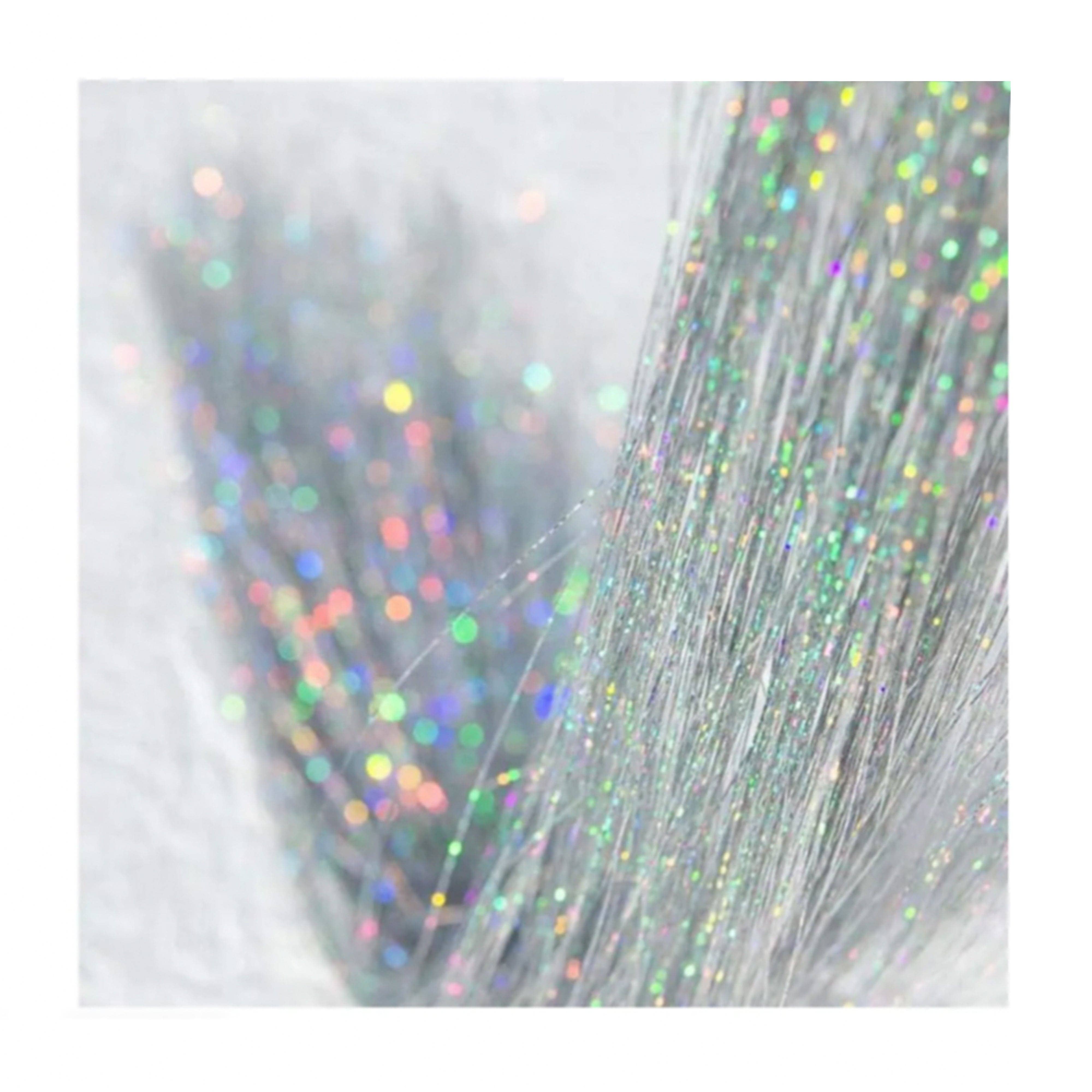 Starlight Twinkles Silver Sparkle Tinsel Hair Extension Clips 3 PK for wholesale on Faire4