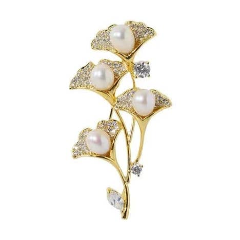 Cederblad Zirkonia en Zoetwaterparel Broche voor wholesale door Angel Barocco