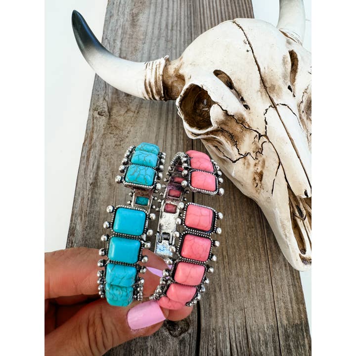 Boho Ranch Shop - Wholesale Bangle Bracelet - Western Rectangle Stone Hinge Bangle Bracelet