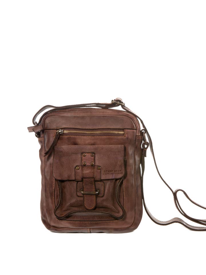 Stamp Schultertasche für Herren aus dunkelbraunem Leder für den Großhandel von Stamp
