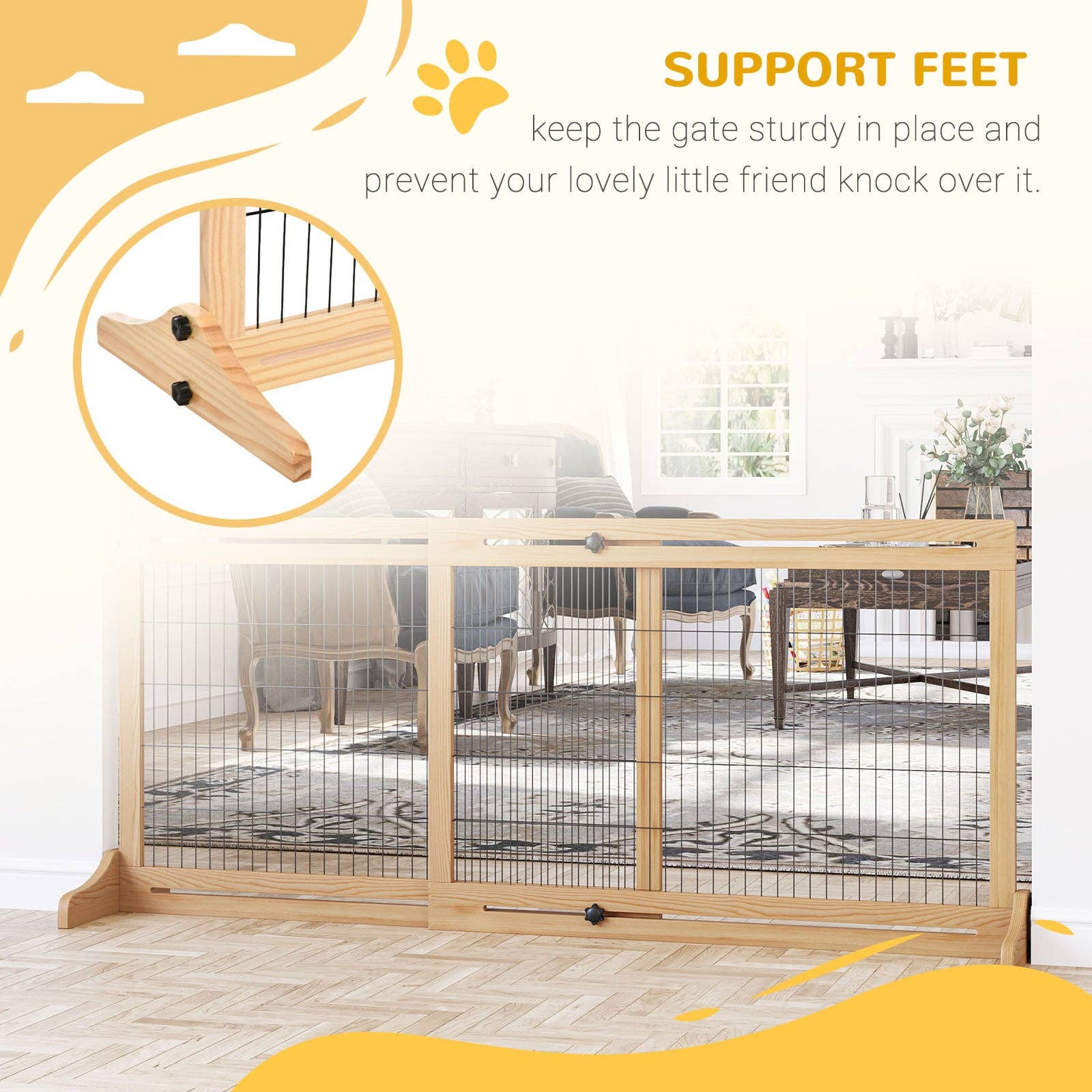 39F Inc. - Wholesale Pet Folding Gate - Dog - PawHut 72" Freestanding Pet Gate, Adjustable Length, Natural4
