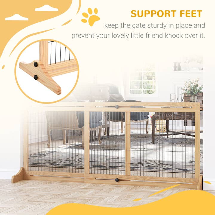 39F Inc. - Wholesale Pet Folding Gate - Dog - PawHut 72" Freestanding Pet Gate, Adjustable Length, Natural4