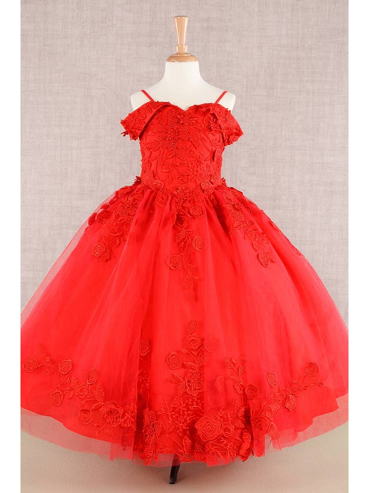 Tux-USA® - Wholesale Dress - Kids - Floral Embroidery Embellished Cut-Away Shoulder Kids Dress9