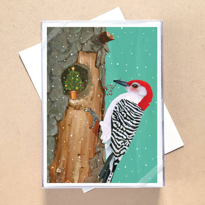 Woodpecker Decks the Halls Boxed Holiday Cards for wholesale by Allport Editions