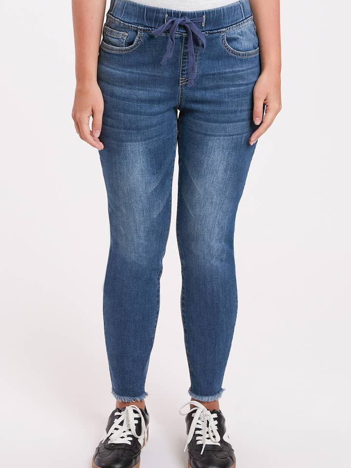 Petite High Rise Denim Ankle Jogger-PP961124 for wholesale by YMI