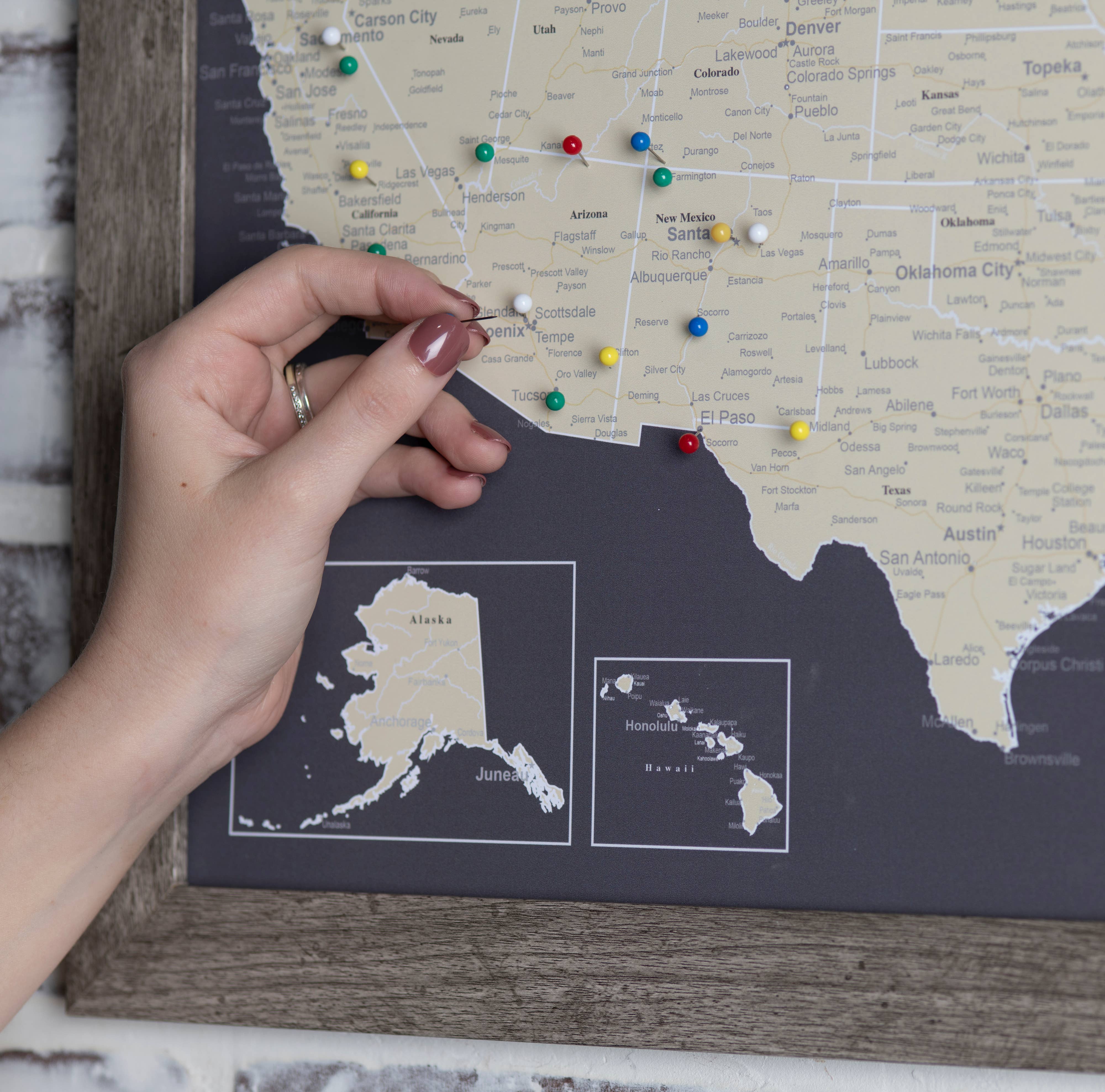 An Adventure Awaits, LLC - Wholesale Map - 16x20 Framed USA Push Pin Map - Charcoal Grey2
