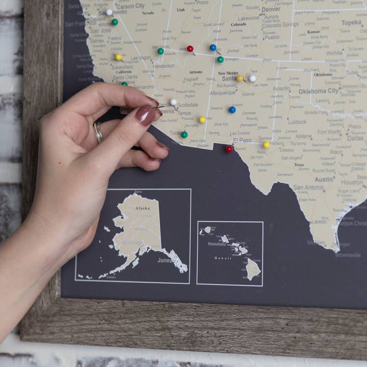 An Adventure Awaits, LLC - Wholesale Map - 16x20 Framed USA Push Pin Map - Charcoal Grey2