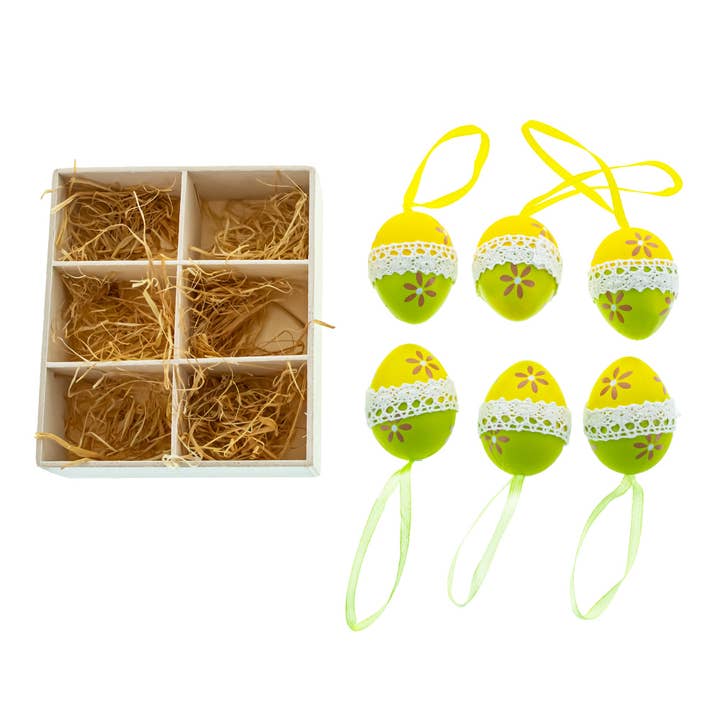 BestPysanky - Wholesale Ornament set - Set of 6 Miniature Easter Egg Ornaments in a Wooden Box2