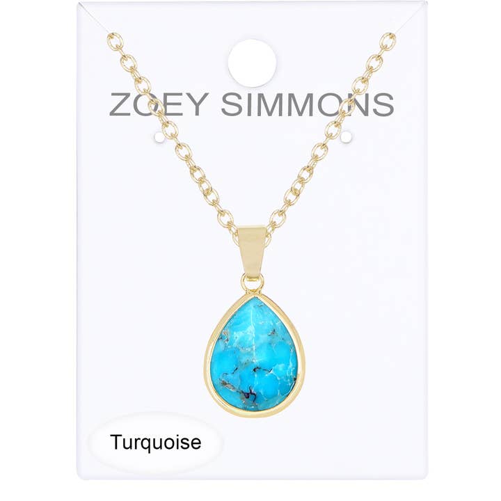 Zoey Simmons - Wholesale Pendant/Charm Necklace - Stabilized Turquoise Teardrop Pendant Necklace - GF1