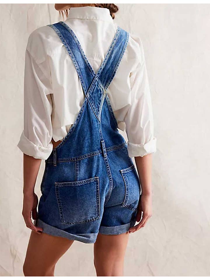 Sweetkama - Wholesale Romper - Women's - Ladies Solid Color Pocket Roll Denim Romper11