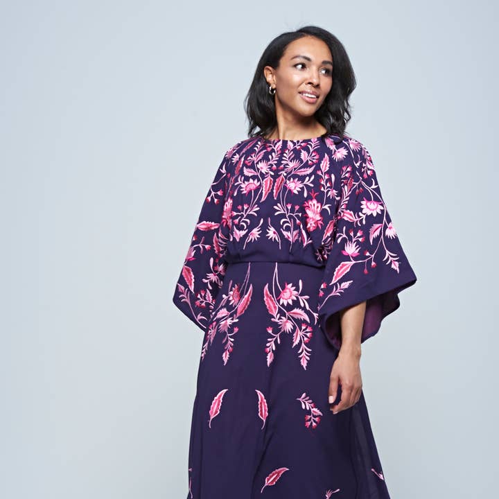 Viola Purple Embroidered Maxi Dress for wholesale by Frock & Frill