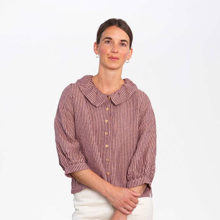 Blus med rynkad krage ljung för wholesale av Matona