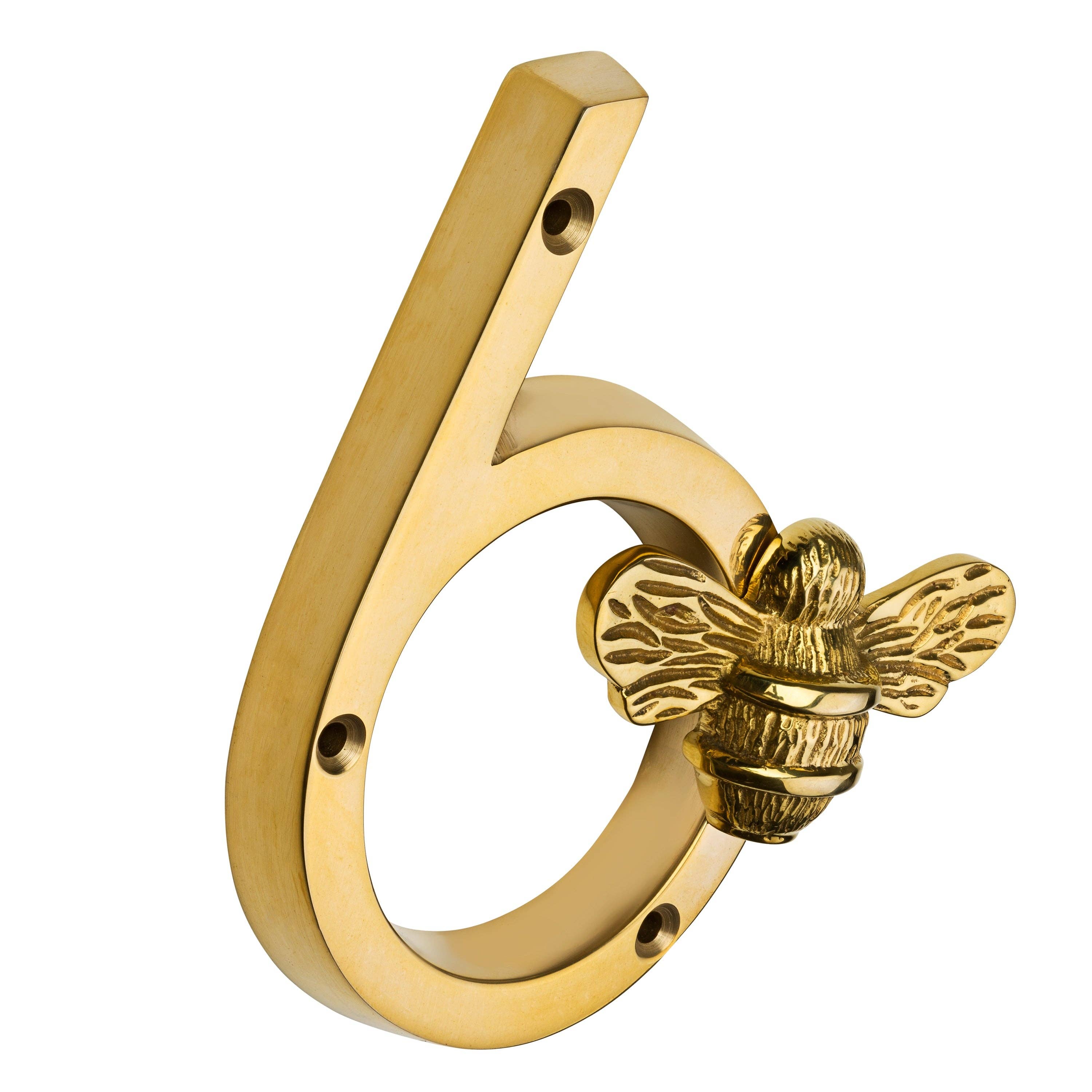 Brass bee - Vendita all'ingrosso Manopola/pomello - Numeri civici premium in ottone con ape in finitura ottone 0-96