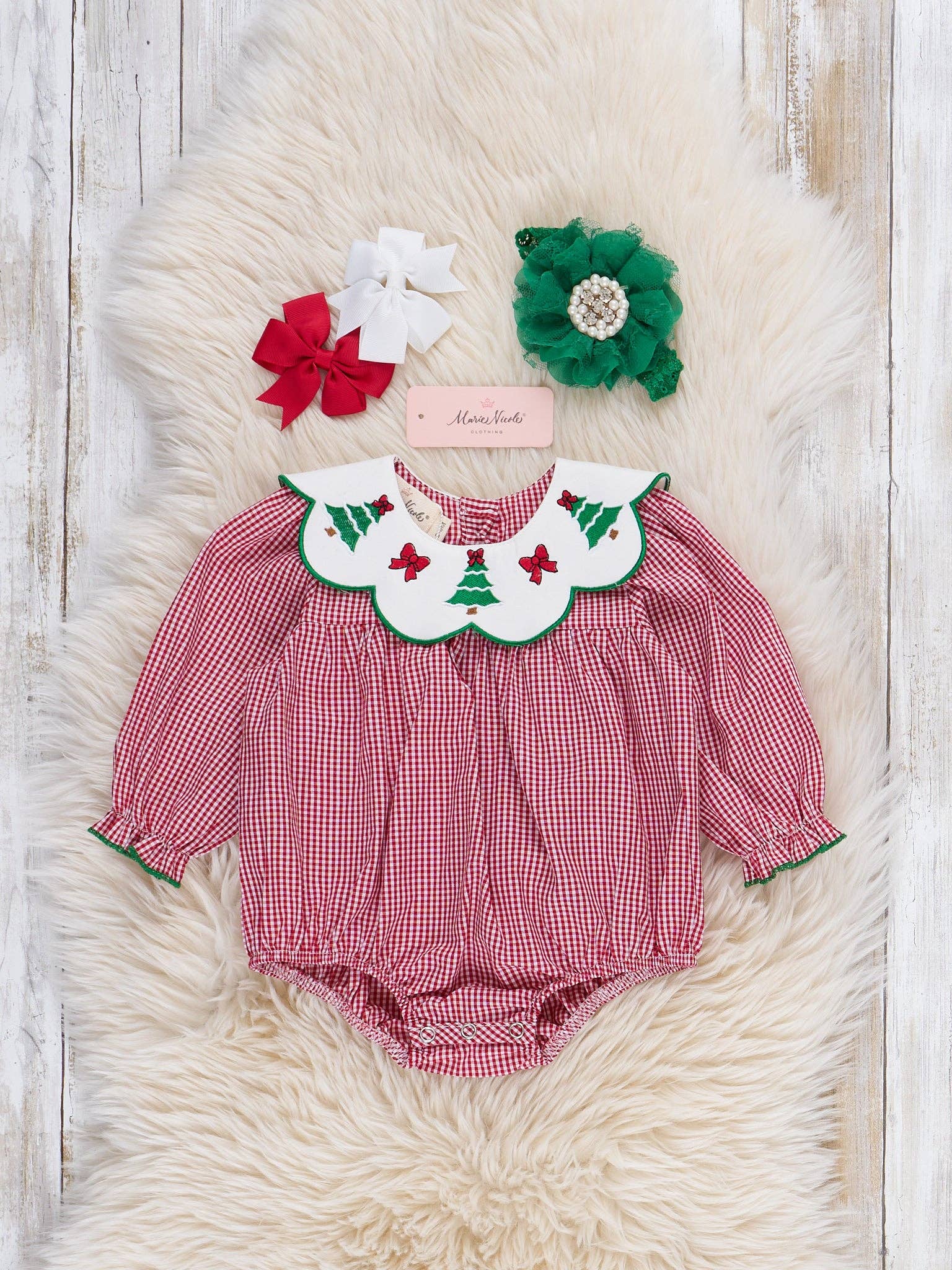 Marie Nicole Clothing - Wholesale Bodysuit (Non-Footed) - Baby - Festive Bow & Tree Cotton Bubble0