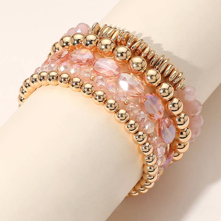 Sensibling Corp. - Venta al por mayor Juegos de joyas - Pulseras elásticas multicapa con cuentas facetadas de bola de metal de 5 piezas13