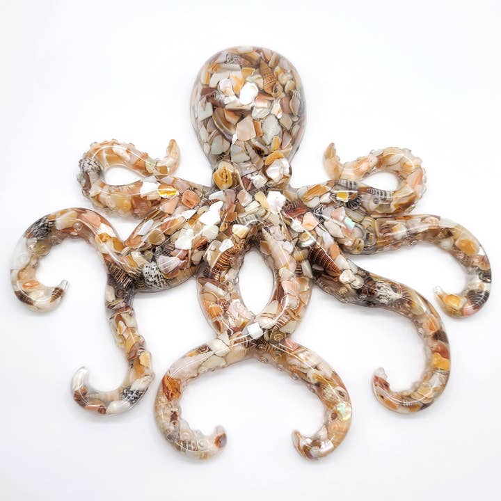 JEMS of the Sea – wholesale Wall Accent – Resin Octopus Wall Art - Made with Crushed Natural Seashells