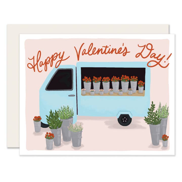 Slightly Stationery - Wholesale Valentine's Day Card - Valentine Flower Truck Card | Sweet Valentine’s Day Card
