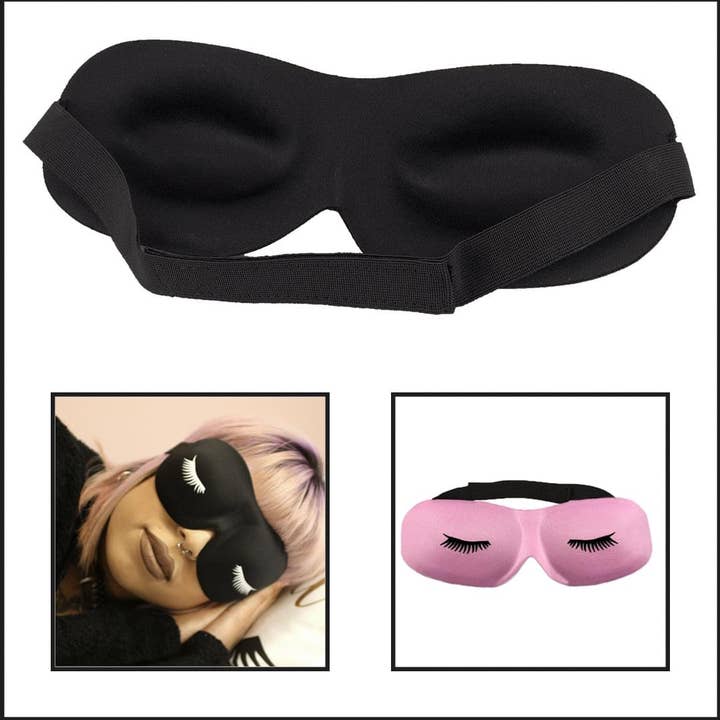 GladGirl - Wholesale Sleep/Eye Mask - 3D Contoured Black Satin Eyelash Extension Sleep Mask2