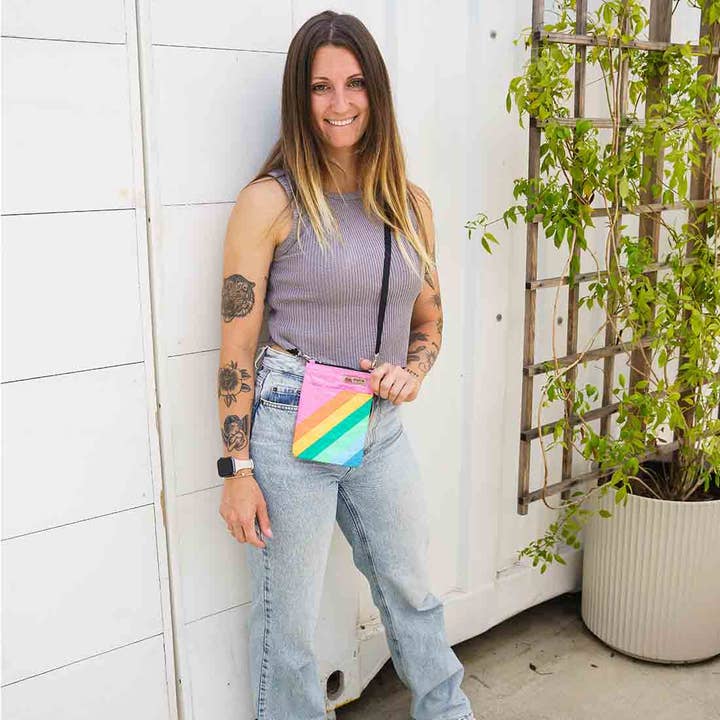 Malia Designs - Wholesale Crossbody Bag - Women's - Mini Recycled Phone Crossbody Bag - Rainbow Stripes5