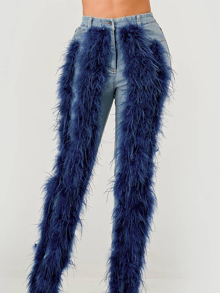 Jeans med lige ben og fjerkanttrim for engroshandel hos Athina Collection